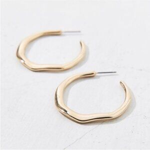 New! Anthropologie Gold Wavy Hoop Earrings NWOT